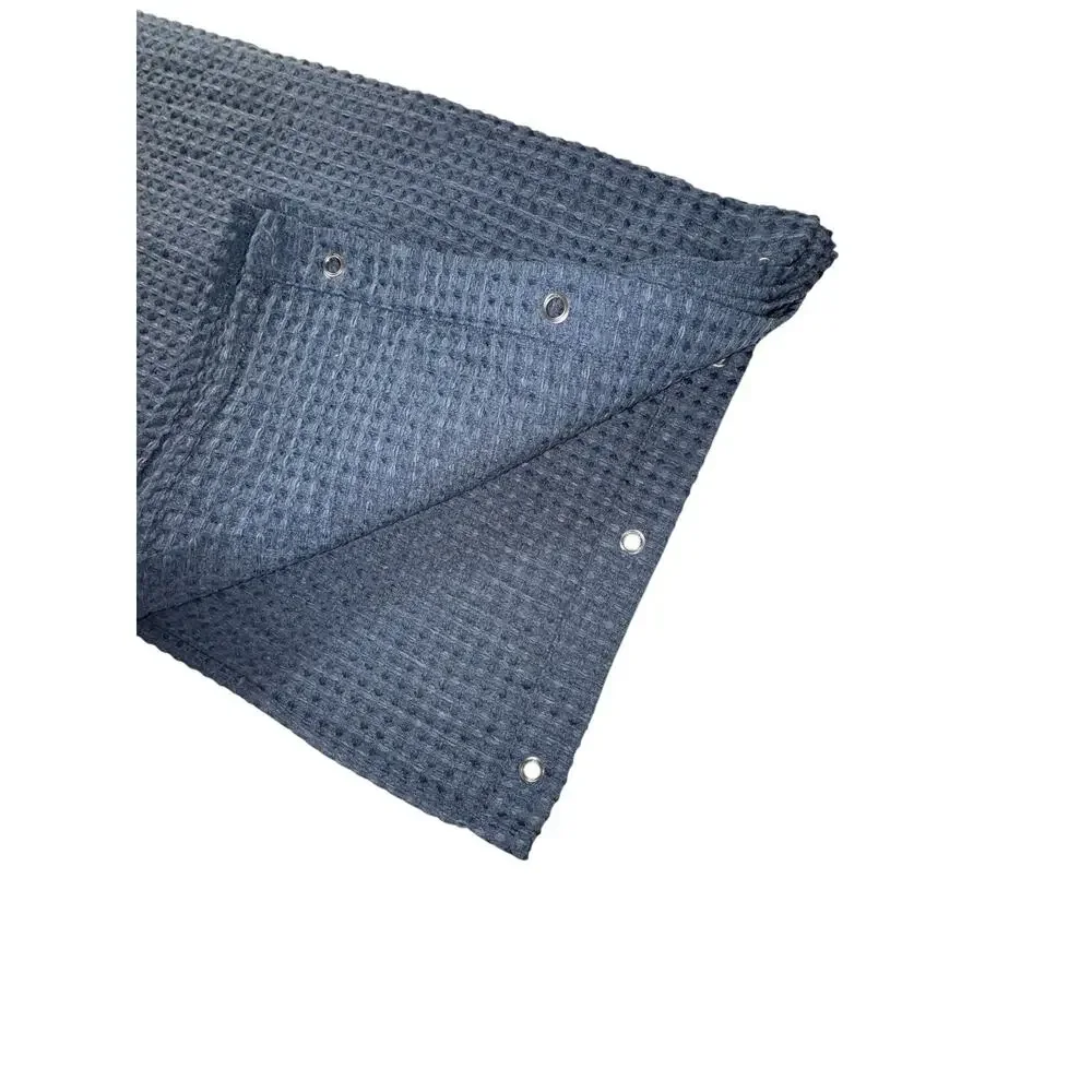 Blue Knit Fabric Shower Curtain Waffle Honeycomb Textured 70x70 Bathroom
